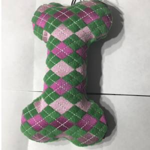 Magenta Pink and Green Argyle Squeaky Dog Bone Toy